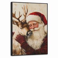 LEINWAND Bilder mit Rahmen - Weihnachtsmann - Rentier - Weihnachten - 70x100 - Rotbraun, Textil (70/100cm) - MuchoWow