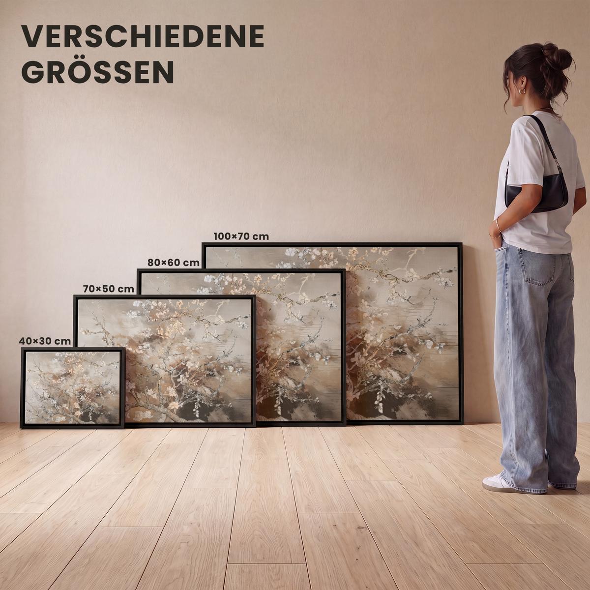 LEINWAND Bilder mit Rahmen - Mandelblüte - Kunst - Van Gogh - Beige - Abstrakt - 40x30 - Braun, Textil (40/30cm) - MuchoWow