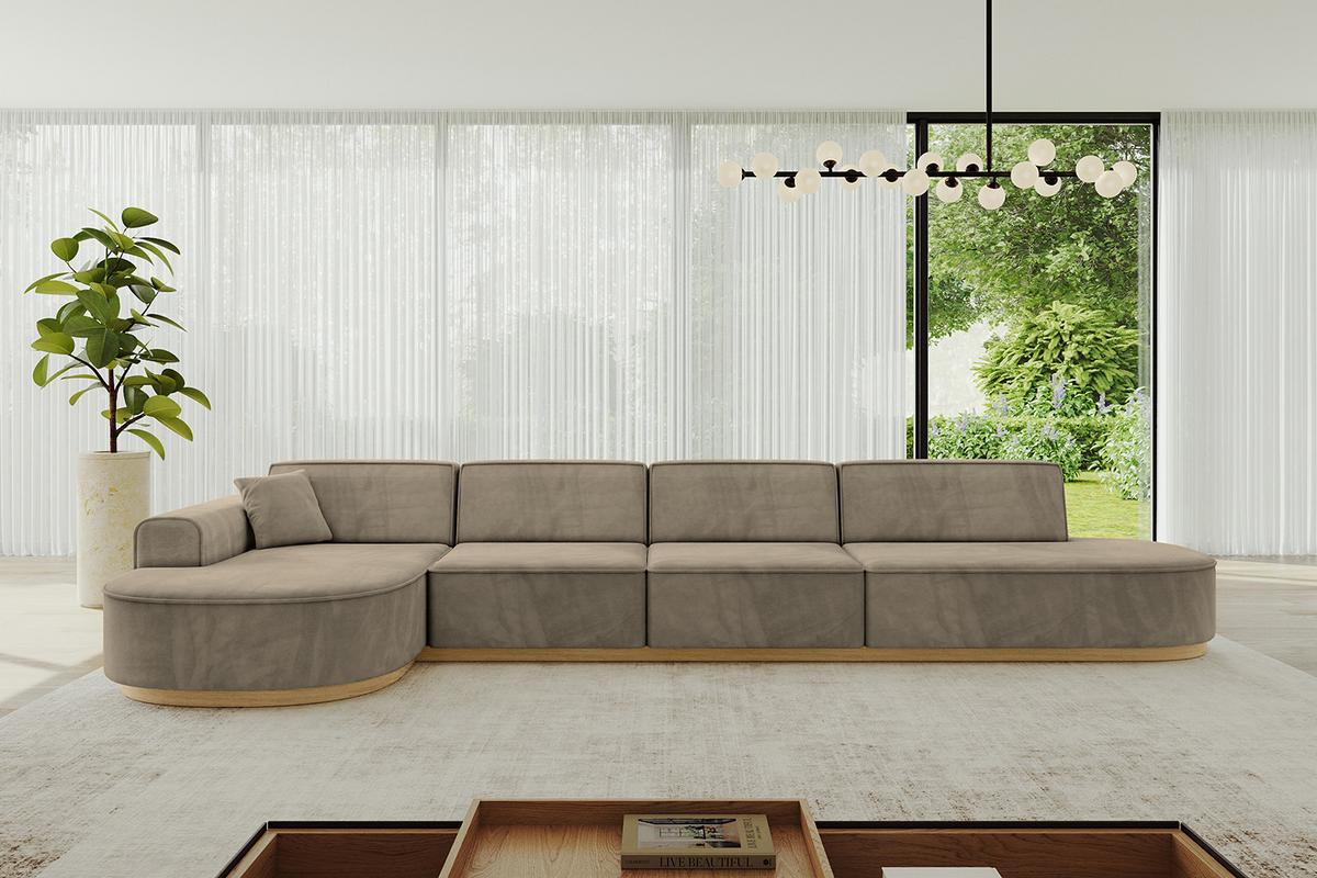 ECKSOFA Ottomane Links MARI-L3-v2 - 413x171x83 cm Dunkelbraun Velours - Dunkelbraun, Holzwerkstoff/Textil (413/171cm) - ALTDECOR