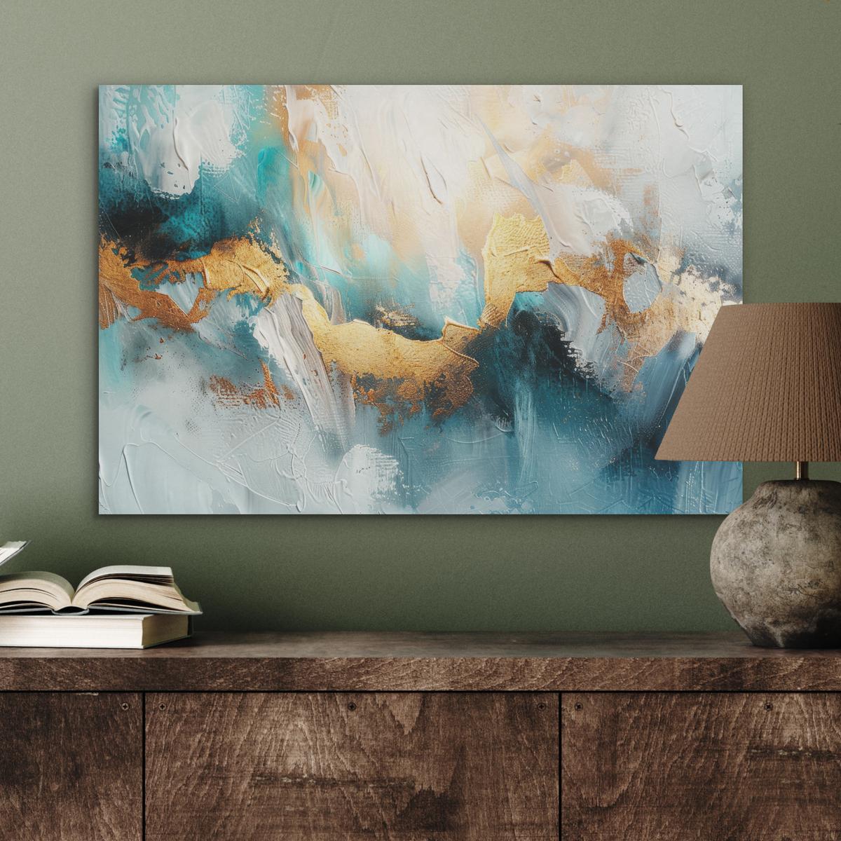 AKUSTIKBILD Abstrakt - Kunst - Gold - Blau Wanddeko 70x50 cm - Petrol, Kunststoff (70/50/0.9cm) - MuchoWow