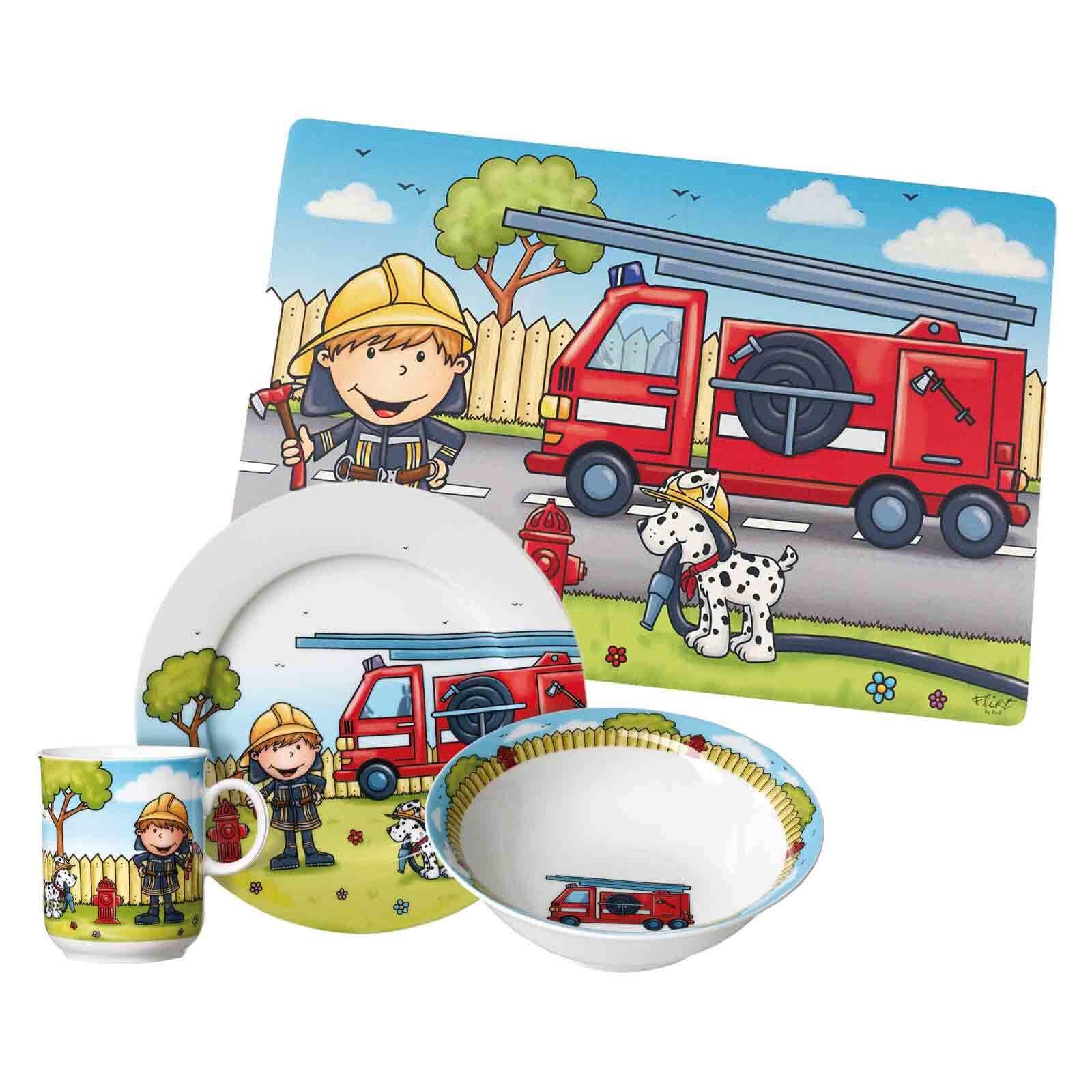 KINDERGESCHIRR MIT PLATZSET Feuerwehrmann Bernie bunt - Multicolor, Keramik (2/2/2cm) - Ritzenhoff Breker