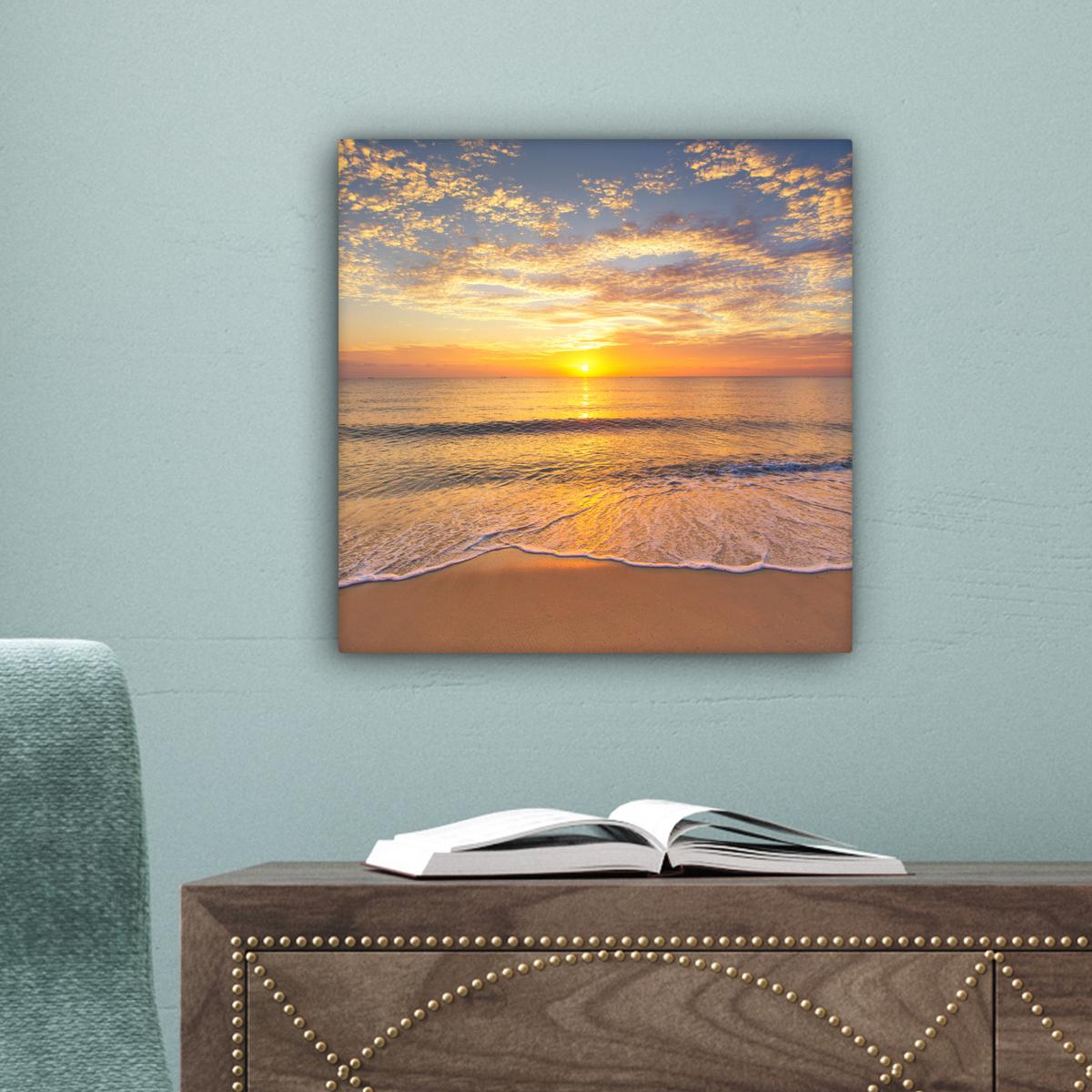 LEINWANDBILD Strand - Sonnenuntergang - Meer Deko Wohnzimmer 20x20 cm - Gelb, Textil (20/20cm) - MuchoWow