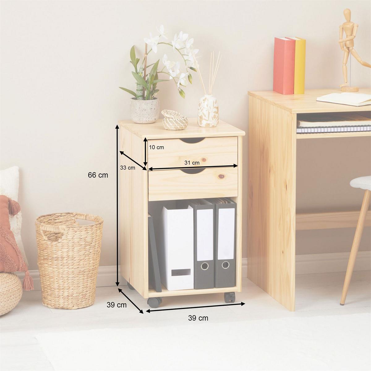 ROLLCONTAINER KANO - Naturfarben, Holz (39/65/39cm) - IDIMEX