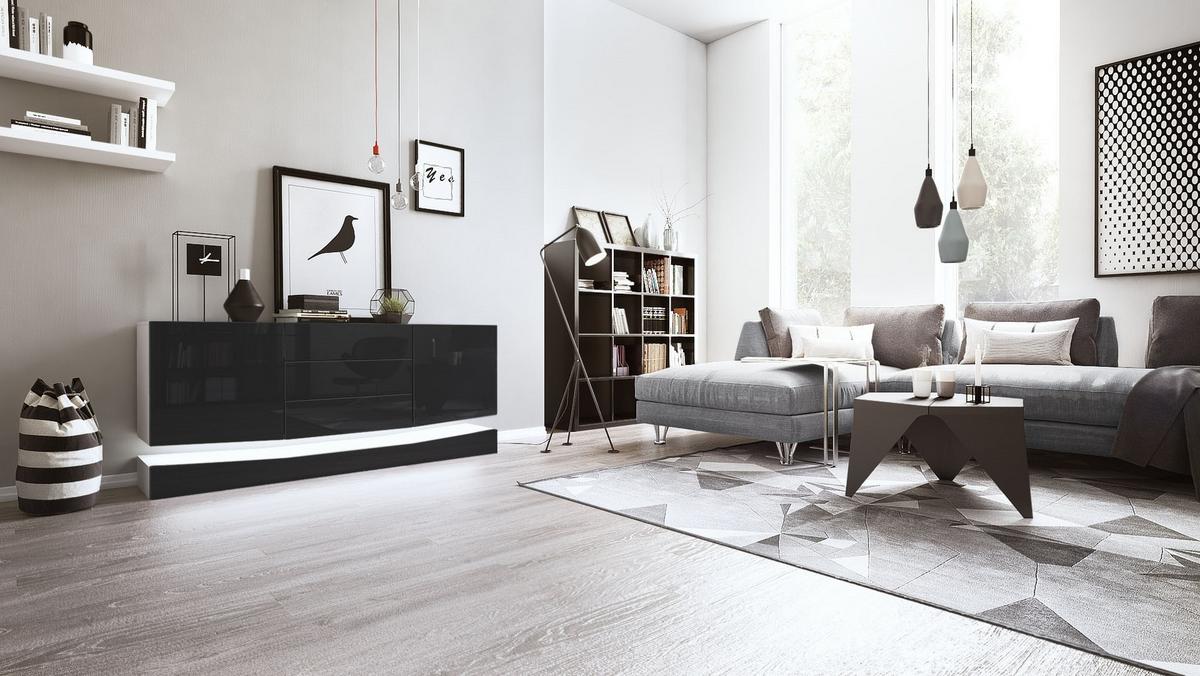 SIDEBOARD City Fronten in Schwarz Hochglanz - Schwarz Hochglanz, Holzwerkstoff (178/82/39cm) - Vladon