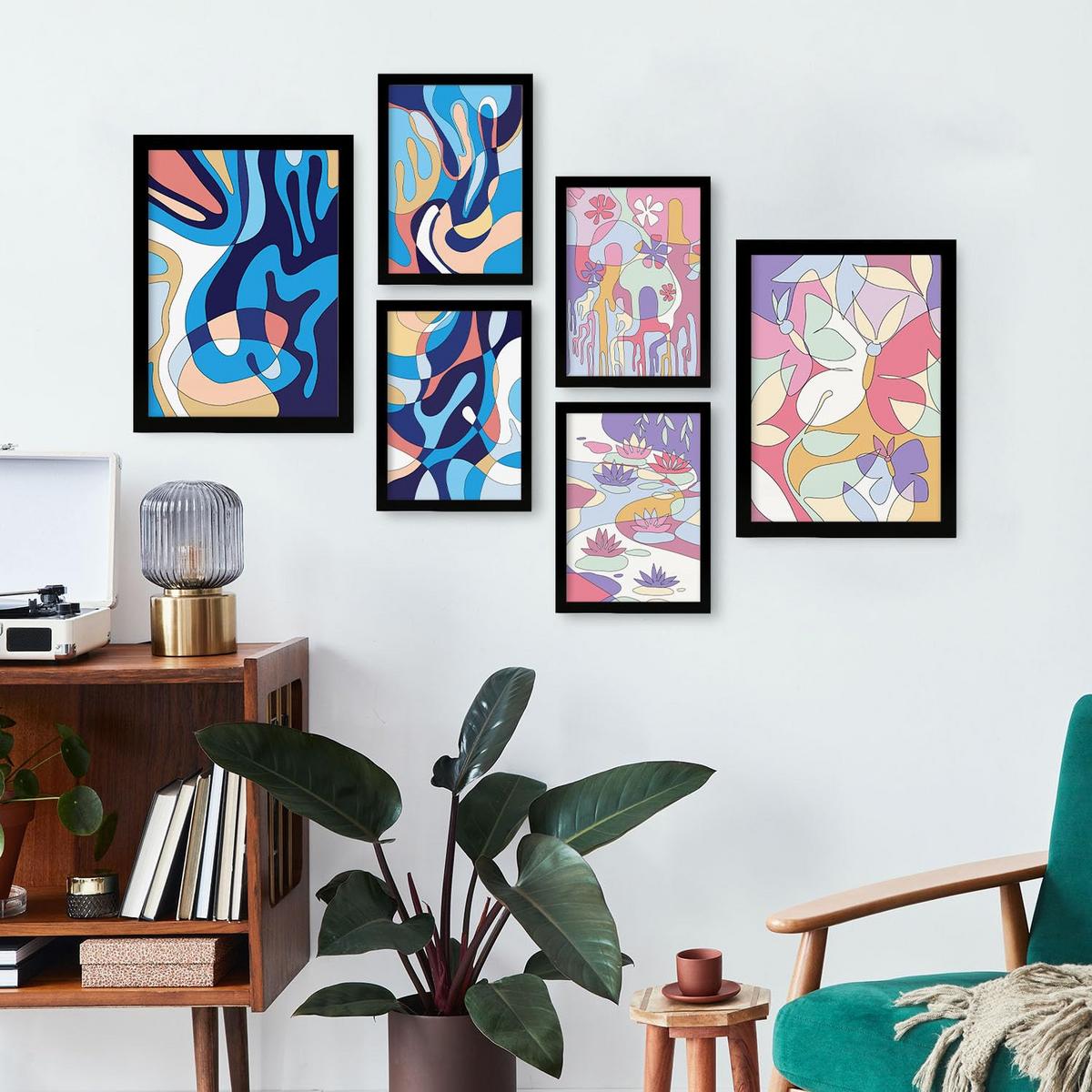 POSTER Set Mit 6 Ethikstile In Blume Zusammenfassung Ästhetische Dekorative Gemälde Für Ihr Wohnzimmer, Schlafzimmer, Zuhause A3 & A4 Schwarzer Rahmen - Schwarz, Papier (29/3cm) - Nacnic