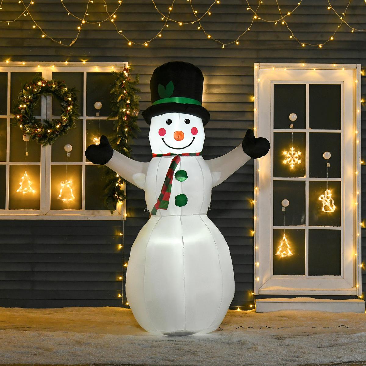 WEIHNACHTSSCHNEEMANN aufblasbarer Schneemann mit 2 Modulleuchten Weiß - Weiß, Kunststoff (72/193/130cm) - HOMCOM