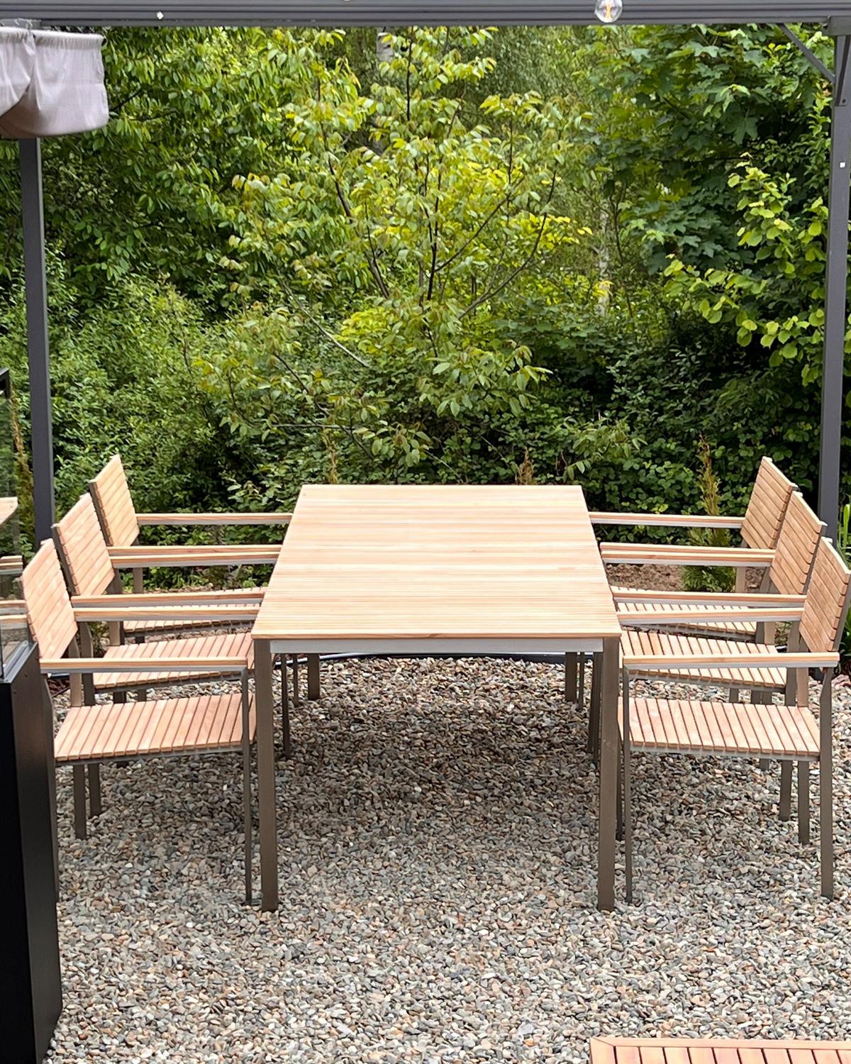 GARTENSTUHL 6er-Set Edelstahl / Teakholz hellbraun Viareggio - Hellbraun, Holz (56/86/53cm) - Beliani