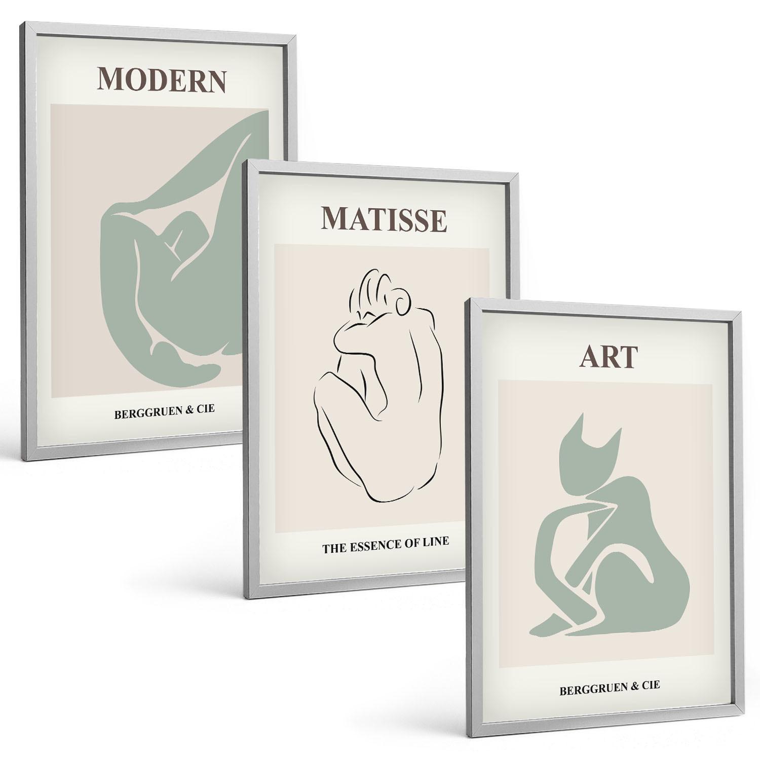 BILDER SET 3er Set - 40x60 cm Silberner Rahmen - Abstrakte Pastellfiguren - Silberfarben, Kunststoff (40/60cm) - TULUP