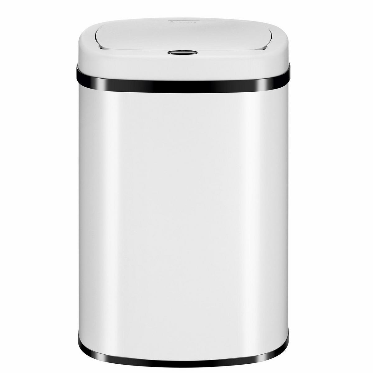 MÜLLEIMER viereckig 50L weiß mit Sensor - Weiß, Metall (40/58/29cm) - Juskys