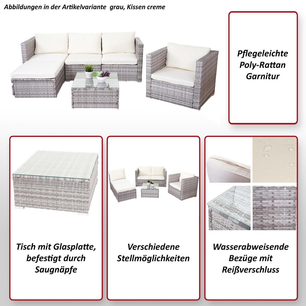 POLY-RATTAN-GARNITUR Braun, Cremeweiß - Braun/Weiß, Kunststoff - MCW