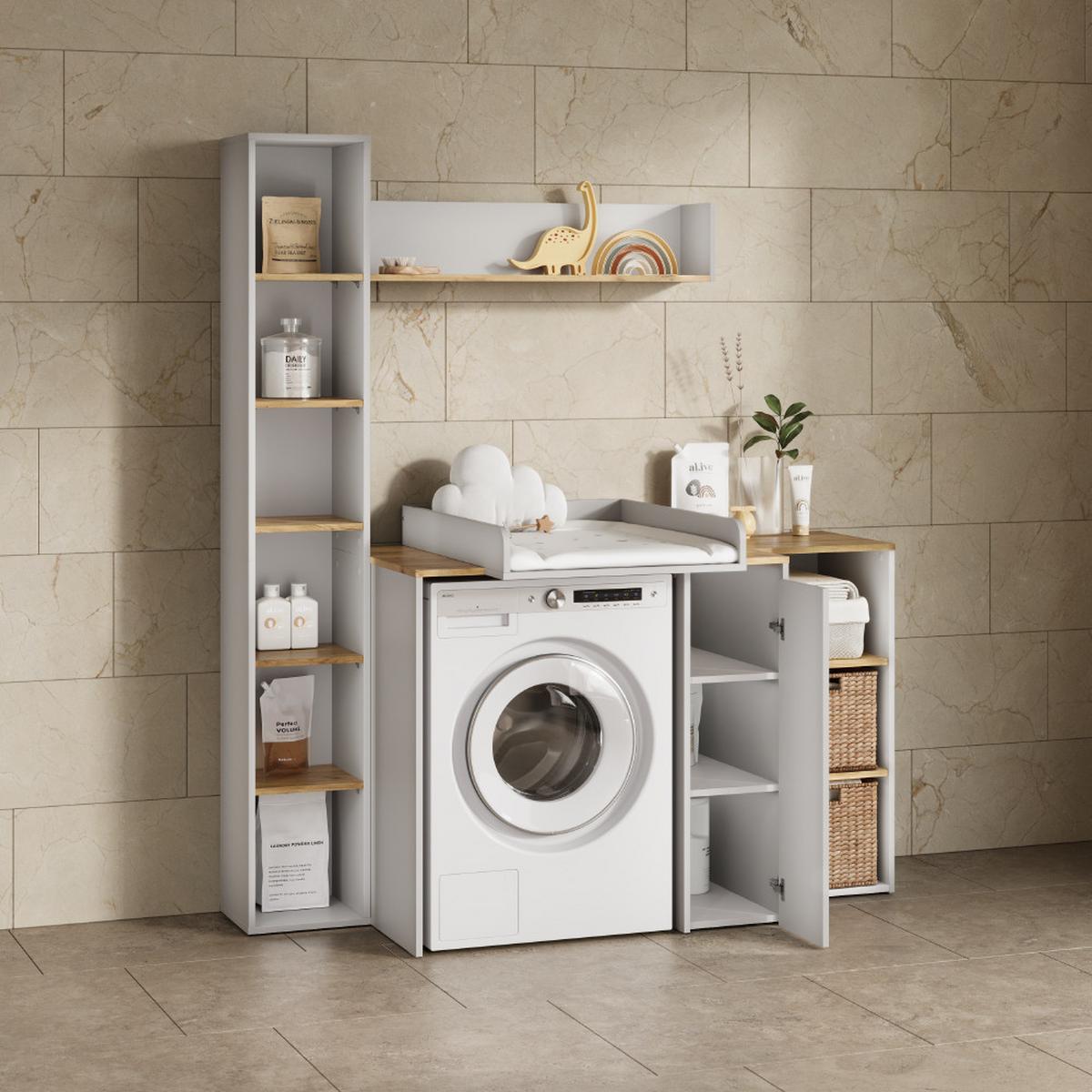 WASCHMASCHINENSCHRANK Paolina Weiß/Artisan 93.6 x 88.2 cm 2 Teile mit Wickelauflage - Weiß/Eiche Artisan, Holzwerkstoff (93.6/88.2/60.3cm) - Livinity®