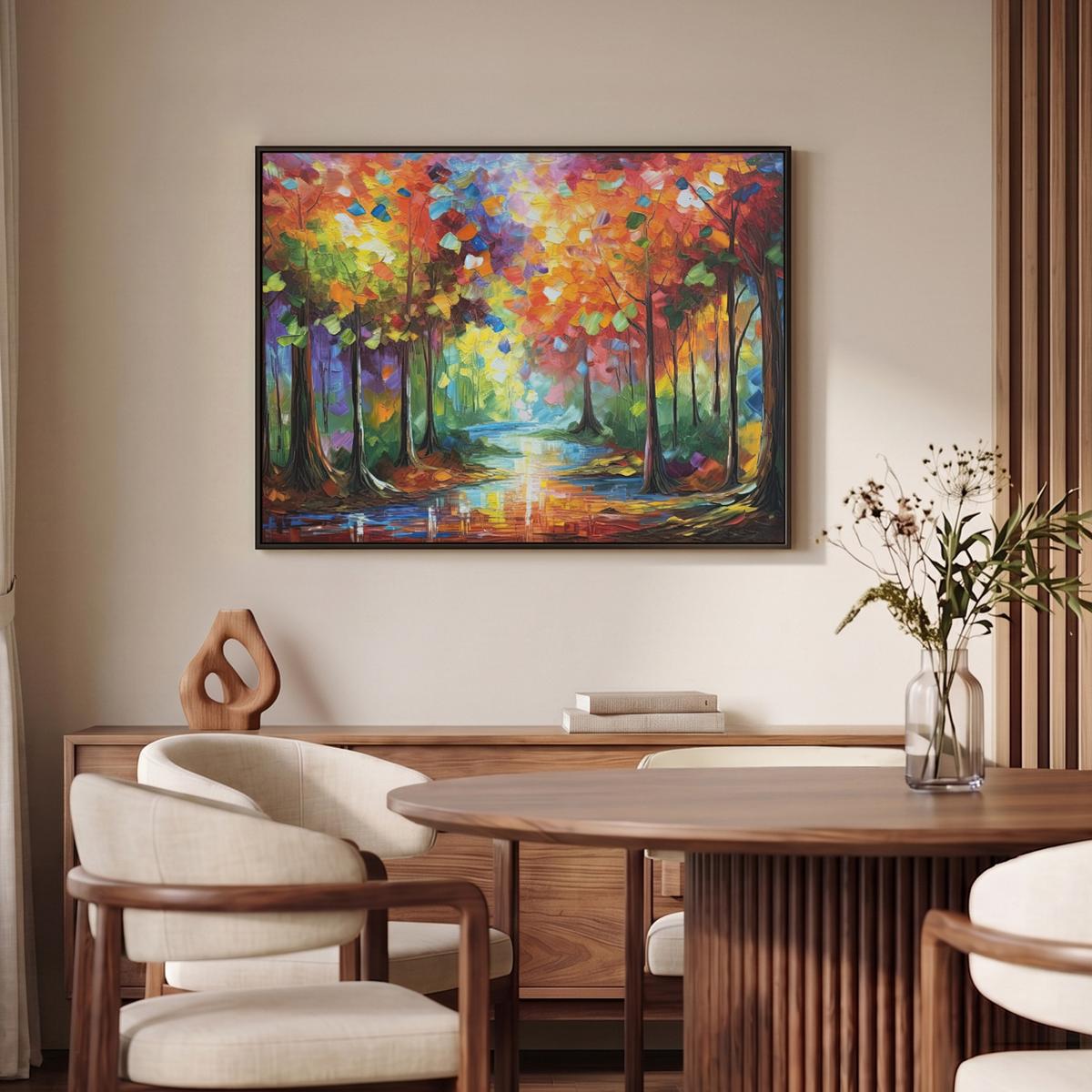 LEINWAND Bilder mit Rahmen - Landschaft - Wald - Farben - Natur - 100x70 - Multicolor, Textil (100/70cm) - MuchoWow