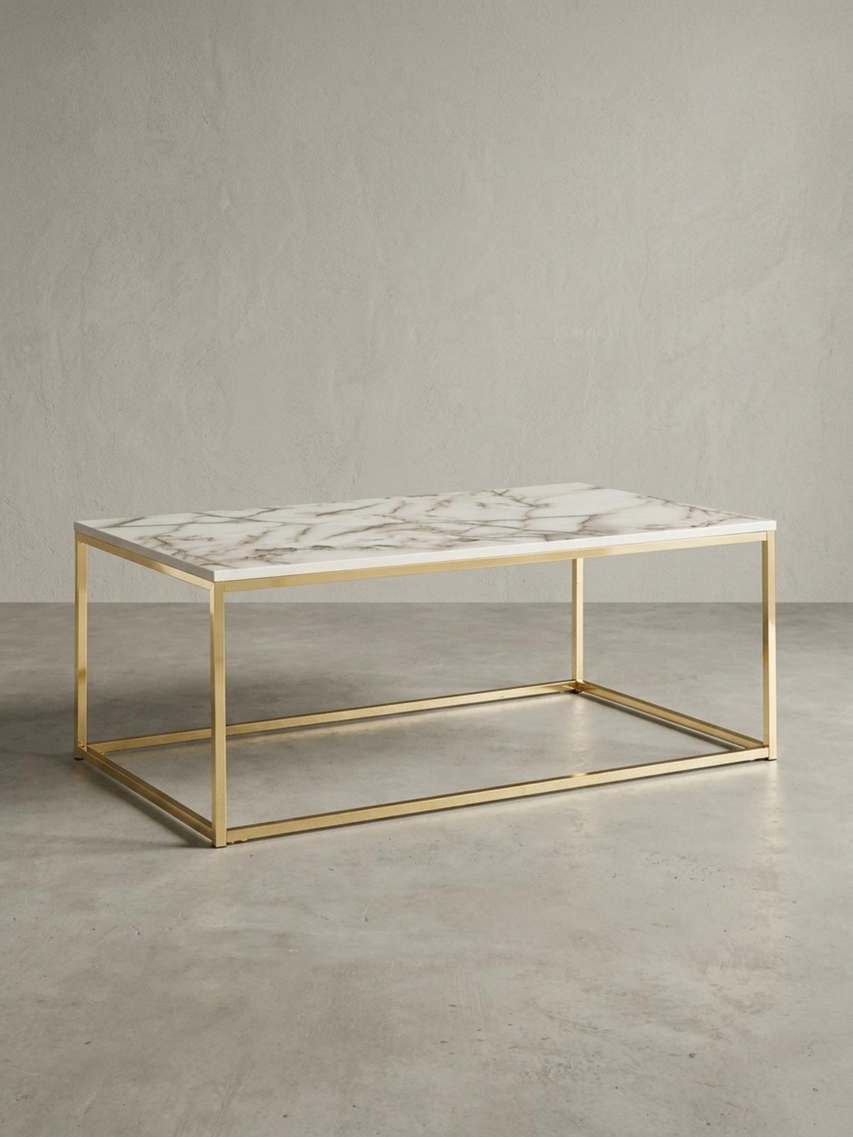 COUCHTISCH mit Marmor-Optik, Metallbeine, rechteckig, Serie MARBRIX, Weiß 100x60x40 cm - Goldfarben/Weiß, Holz/Metall (60/100/40cm) - KADIMA DESIGN