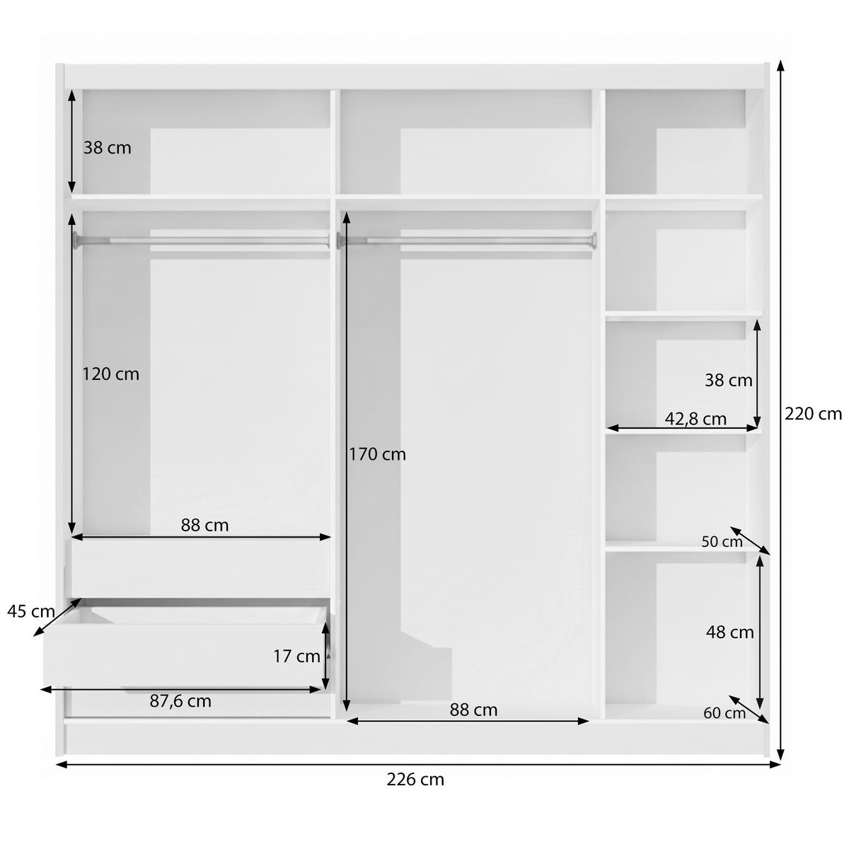SCHWEBETÜRENSCHRANK Monroe mit 2 Türen ohne Spiegel, 266 cm, Kaschmir+Schwarz Lacobel - Kaschmir/Schwarz, Holzwerkstoff (226/220/64cm) - Beautysofa