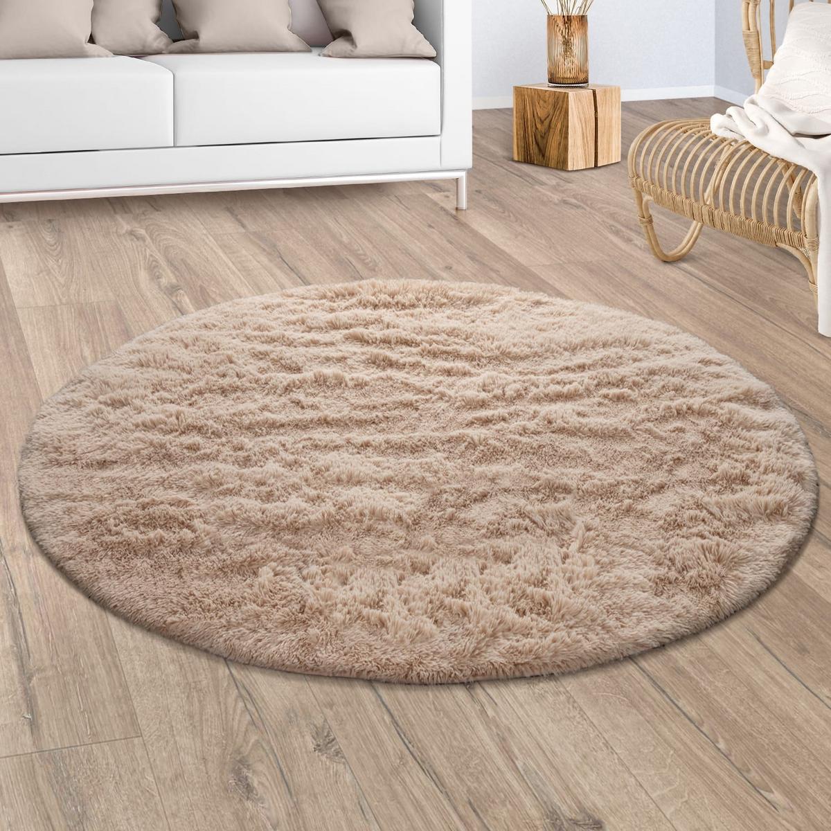 HOCHFLORTEPPICH, einfarbig, aus Polyester, Beige, Ø 200 cm - Beige, Textil (200/200cm) - KADIMA DESIGN