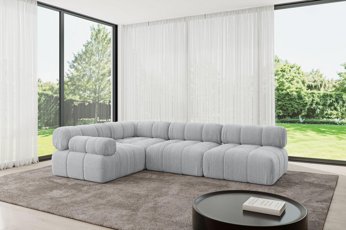 ECKSOFA modulares Sofa Mende-L2 - 285x190x70 cm Grau Cord - Grau, Holzwerkstoff/Textil (285/190cm) - ALTDECOR
