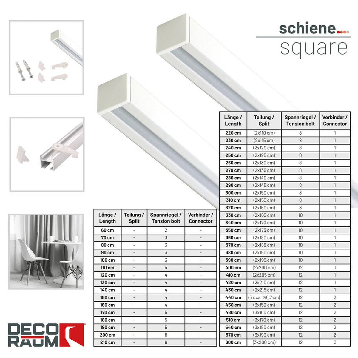 GARDINENSCHIENE auf Maß 1-lauf Deckenmontage Square 220cm - Weiß, Metall (220cm) - Deco-Raum