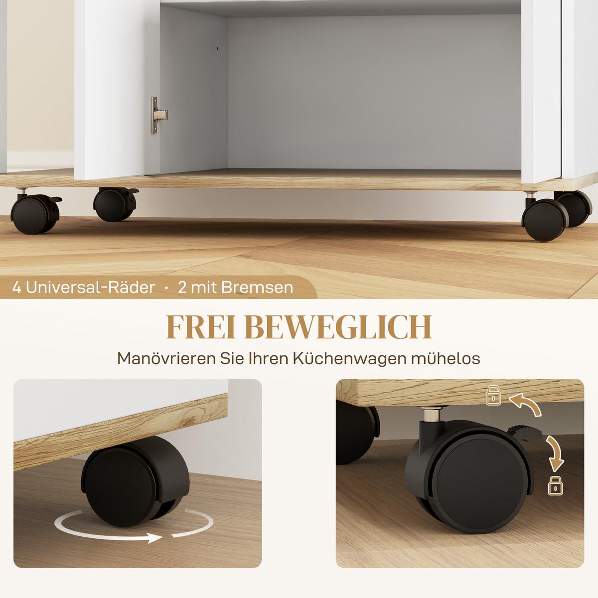 KÜCHENWAGEN Servierwagen mit Schrank, verschiebbaren, verstellbaren Einlegeböden - Multicolor/Schwarz, Holzwerkstoff/Kunststoff (40/82/80cm) - HOMCOM