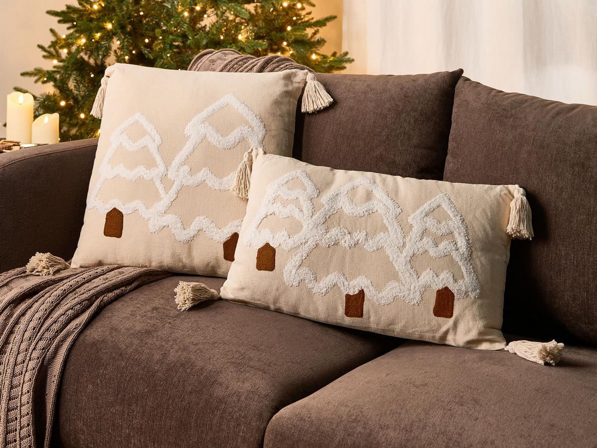 DEKOKISSEN 2er-Set Hellbeige 45/45 cm Intsia - Beige/Weiß, Naturmaterialien (50/45cm) - Beliani