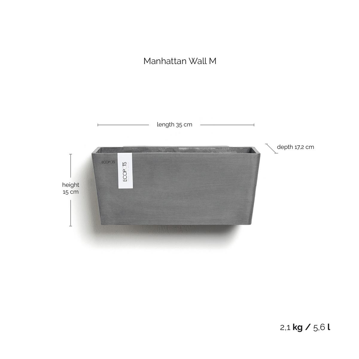 BLUMENTOPF Manhattan Wall 35/17,2/15 cm Grau - Grau, Kunststoff (35/15cm) - Ecopots