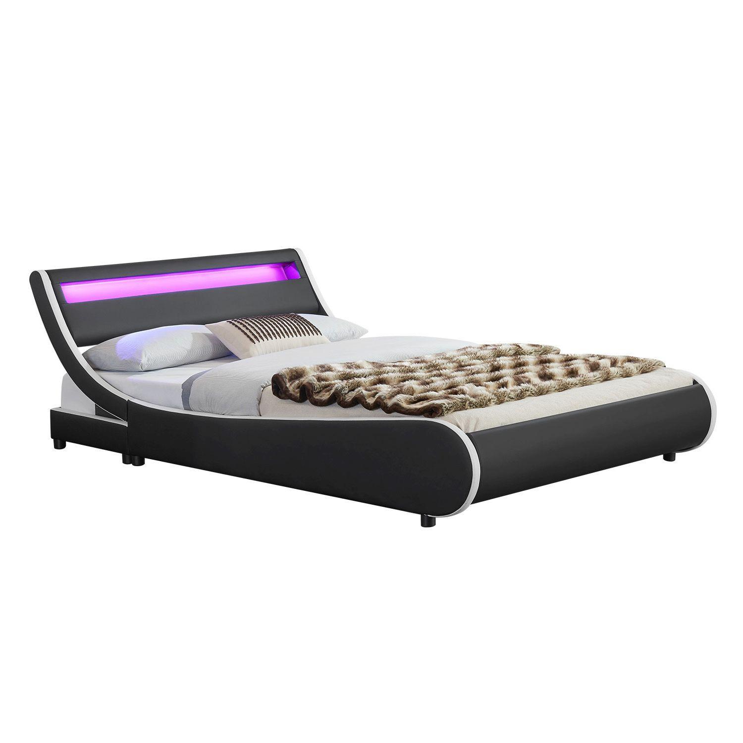 POLSTERBETT Valencia schwarz 180x200 cm mit LED - Schwarz, Textil (180/200cm) - Juskys