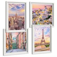 BILDER SET 4er Set - 50x50 cm & 40x60 cm Weißer Rahmen - New York Paris Oia Warschau Dämmerung - Weiß, Kunststoff (50/50cm) - TULUP