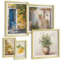 BILDER SET 5er Set - 50x50 cm & 20x30 cm & 40x60 cm Goldrahmen - Anker, Boot, Ruder, Strand - Goldfarben, Kunststoff (40/60cm) - TULUP