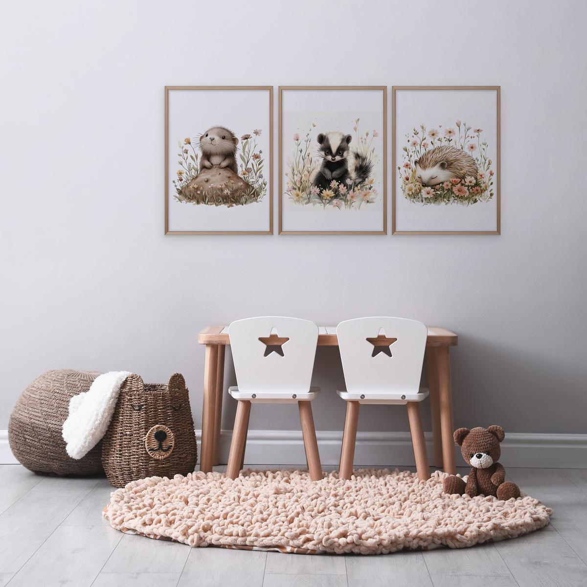 POSTER SET für Kinderzimmer Teddybären Monde Wolken Sterne 3x Poster A4 21x30cm - Gelb/Beige, Papier (21/30/1cm) - Muralo