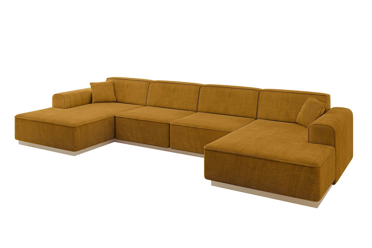 WOHNLANDSCHAFT IREA-U2 - 386x165x80 cm Senfgelb - Grün, Holzwerkstoff/Textil (386/80/165cm) - ALTDECOR