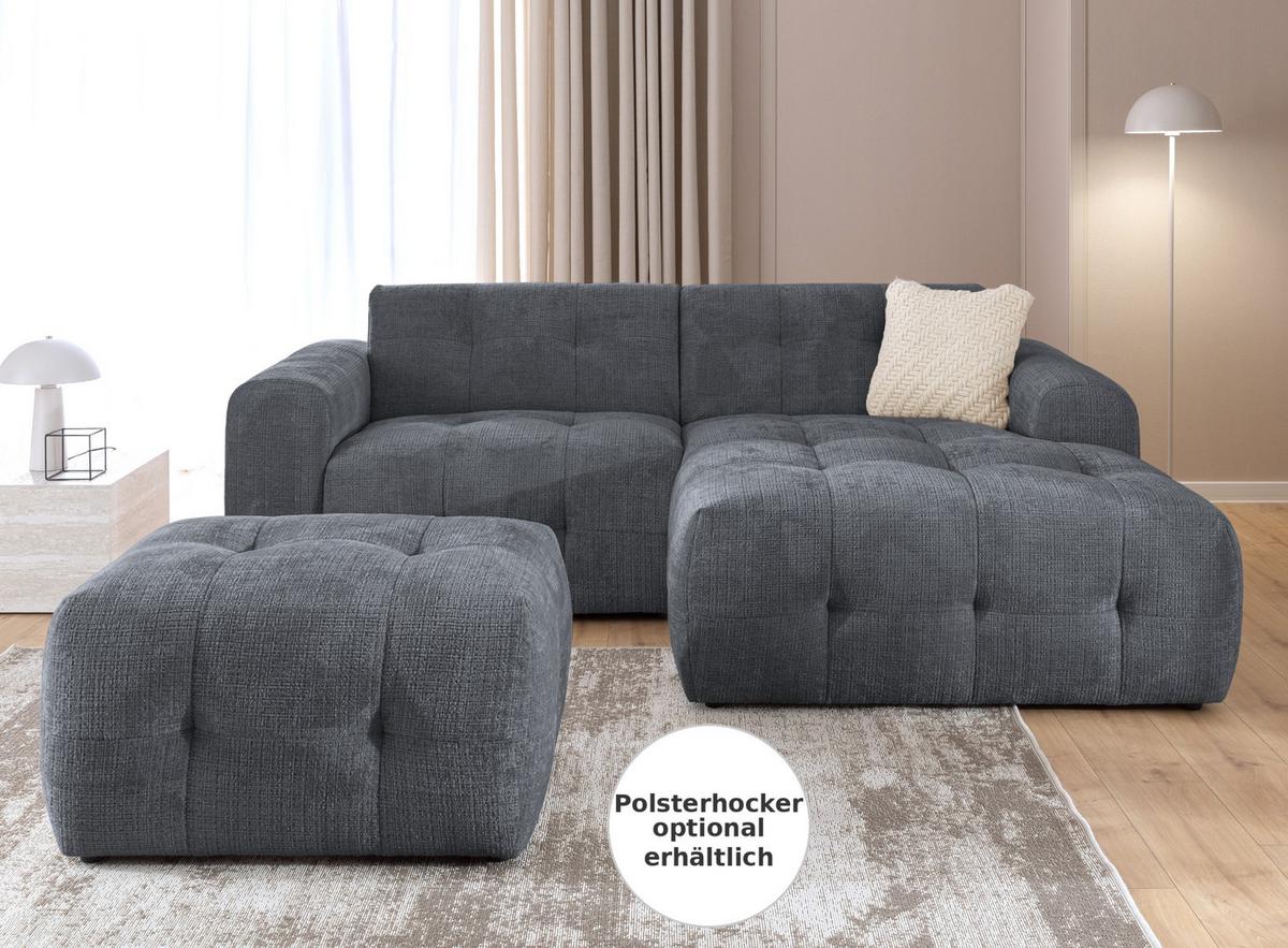 ECKSOFA mit Ottomane rechts, raffinierten Steppungen, Wellenunterfederung, B234/T161/H79 cm, Chenille-Bezug in Grau / 21045 - Schwarz/Grau, Kunststoff/Textil (234/79/161cm) - luma-home