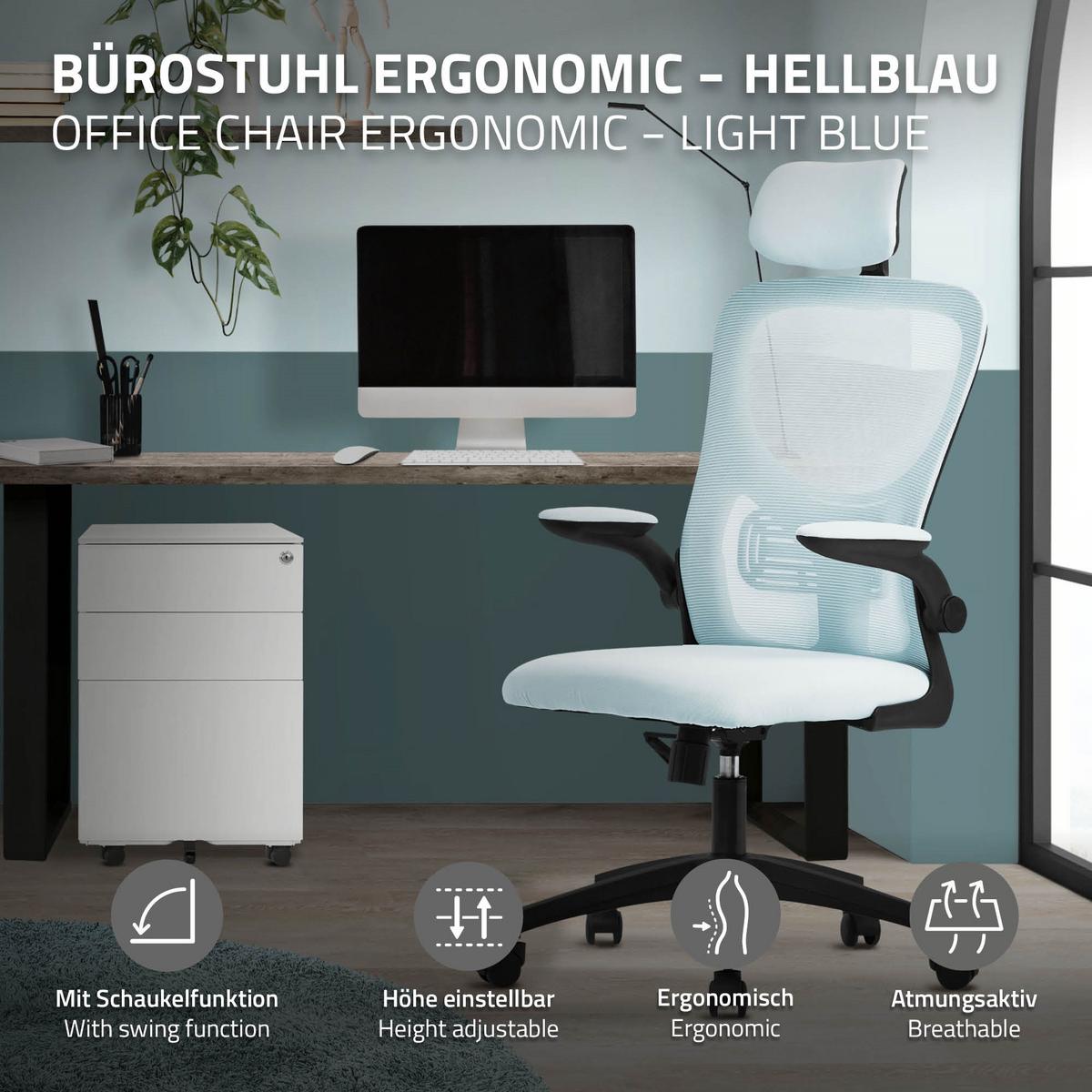 BÜROSTUHL Blau - Blau/Schwarz, Kunststoff (60.5/121/60cm) - ML-DESIGN