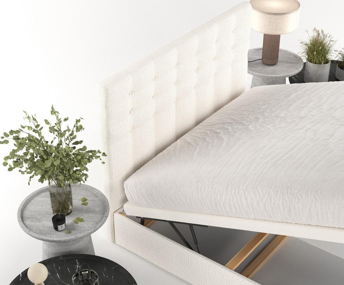 POLSTERBETT Callo mit Stauraum 180/200 cm Creme im Alta Stoff - Creme/Schwarz, Holz/Holzwerkstoff (180/200cm) - AltaBeds