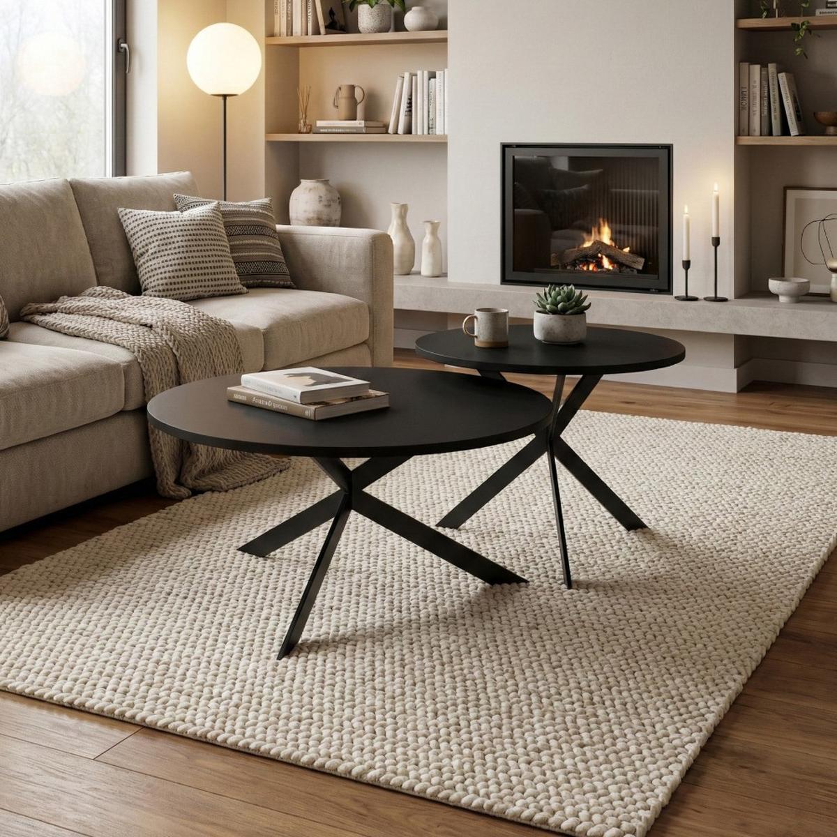 COUCHTISCH Lira, Doppel Kaffeetisch im Loft-Stil, Schwarz - Schwarz, Metall (75/75/36cm) - Beautysofa