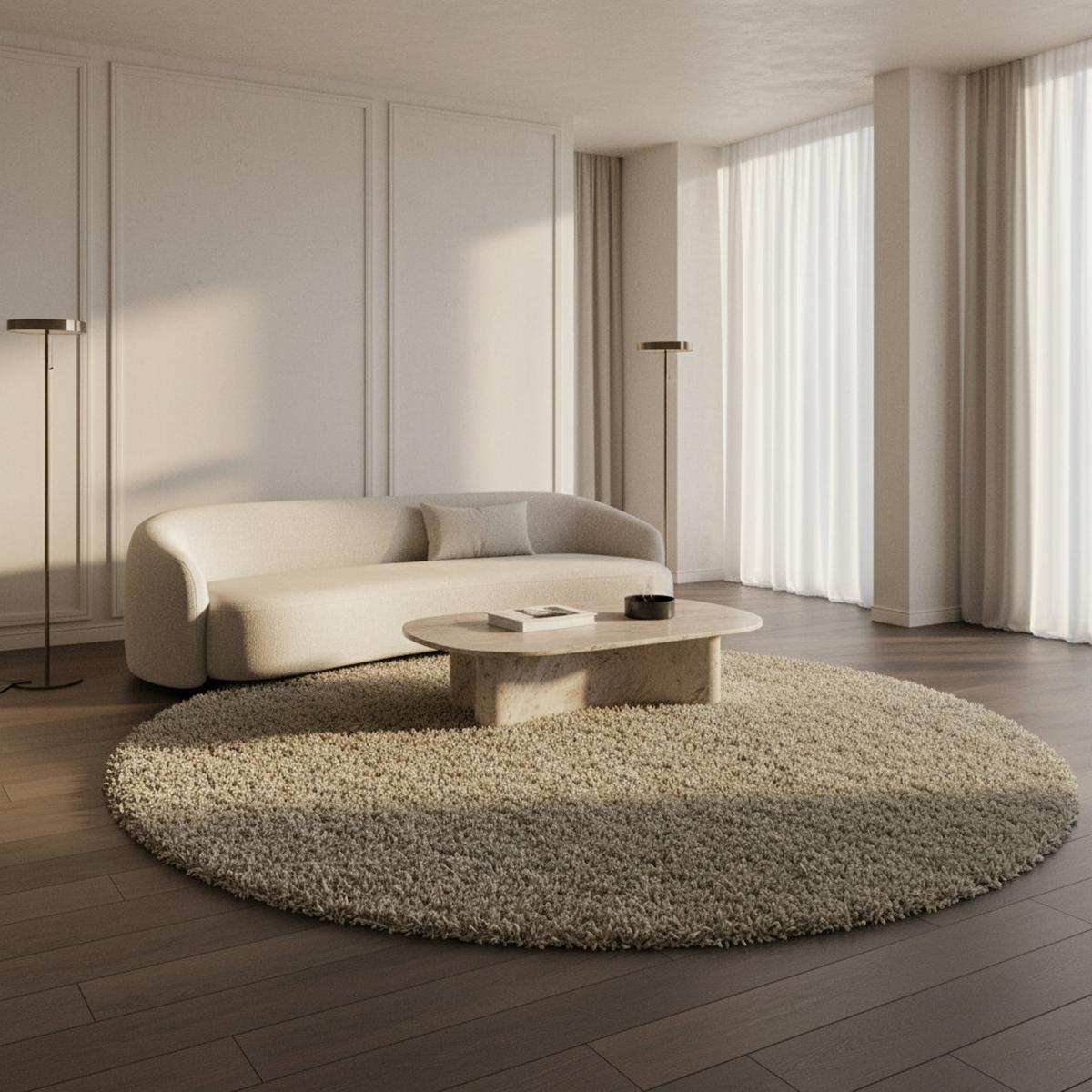 TEPPICH Hochflor SPREE in Natur, einfarbig, Ø 160 cm - Beige, Textil (160/160cm) - KADIMA DESIGN