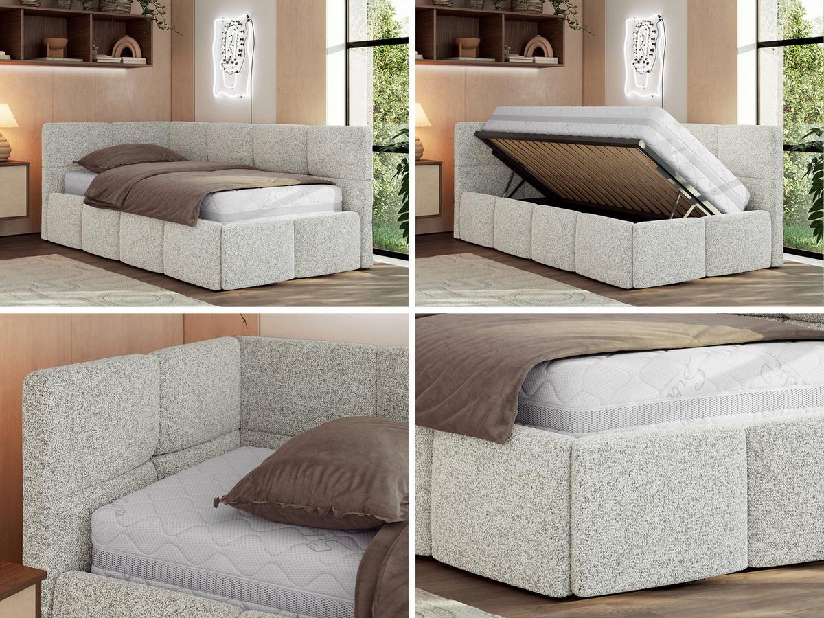 JUGENDBETT ARVO 90/200 - Hellgrau Strukture - Pocket-Matratze - Links Seite - Hellgrau, Textil (90/200cm) - MKS