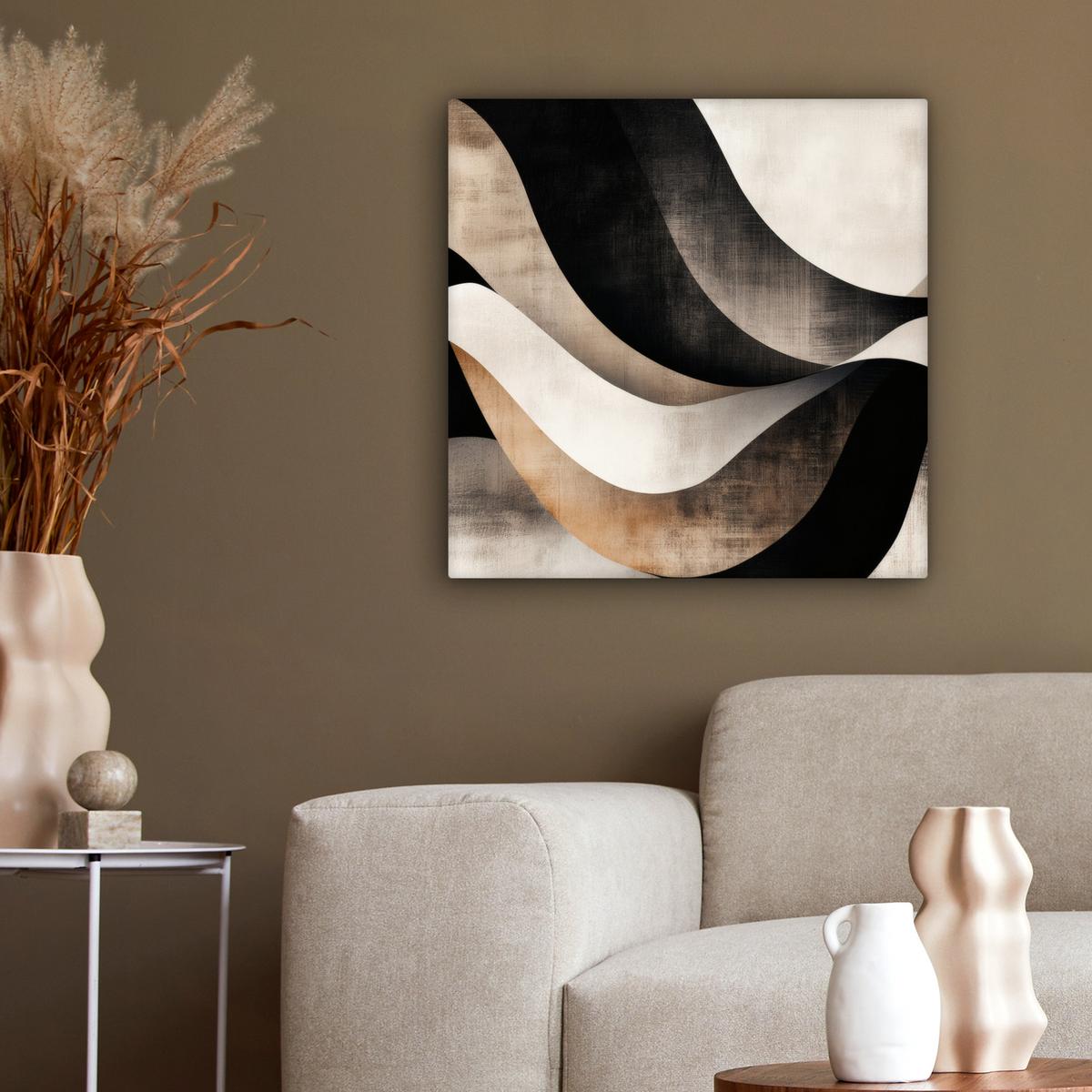 LEINWANDBILD Abstrakt - Wellen - Schwarz - Verwittert Wandbild Wohnzimmer 50x50 cm - Trüffeleichefarben, Textil (50/50cm) - MuchoWow