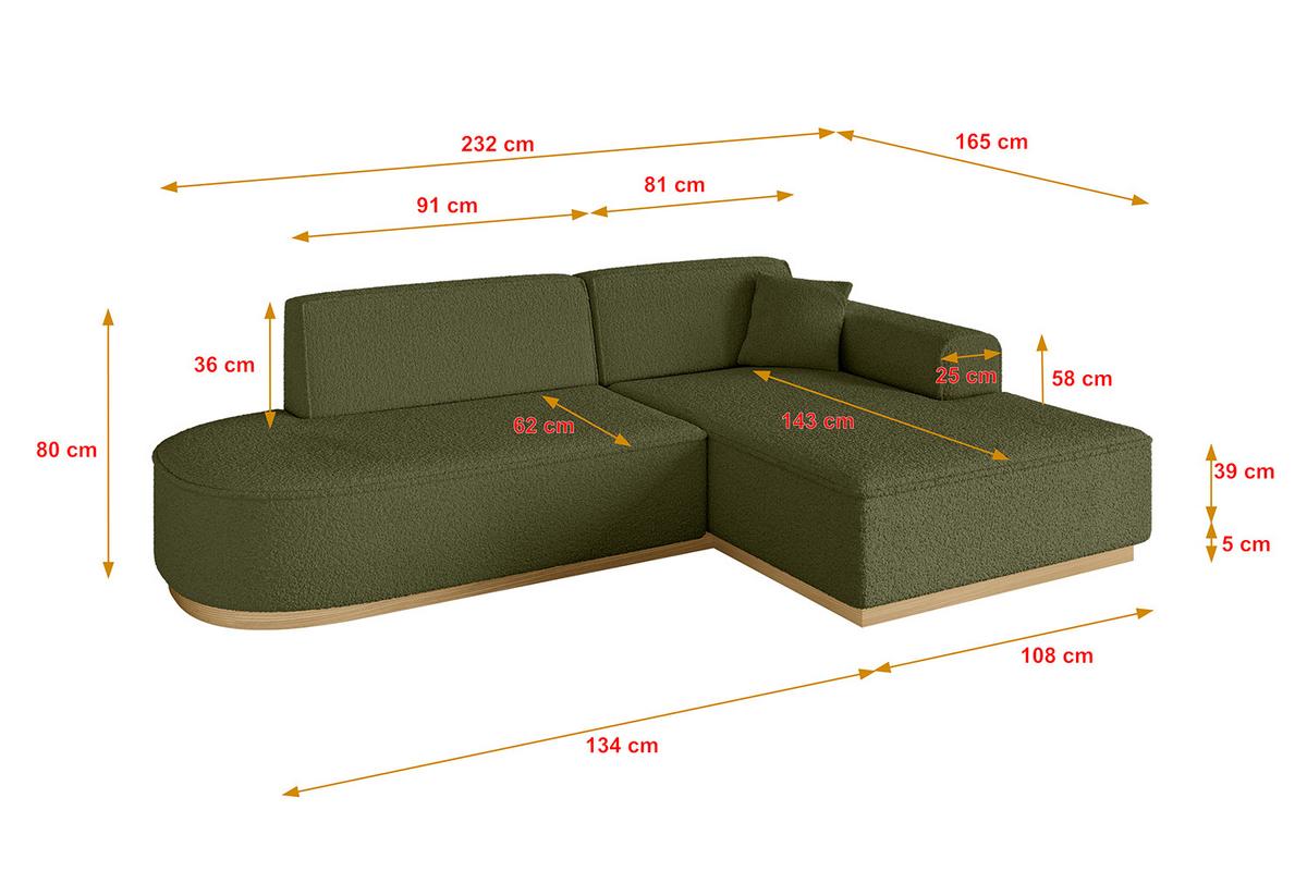 ECKSOFA Ottomane Rechts IREA-L1-v2 - 232x165x80 cm Grün - Platinfarben, Holzwerkstoff/Textil (232/165cm) - ALTDECOR