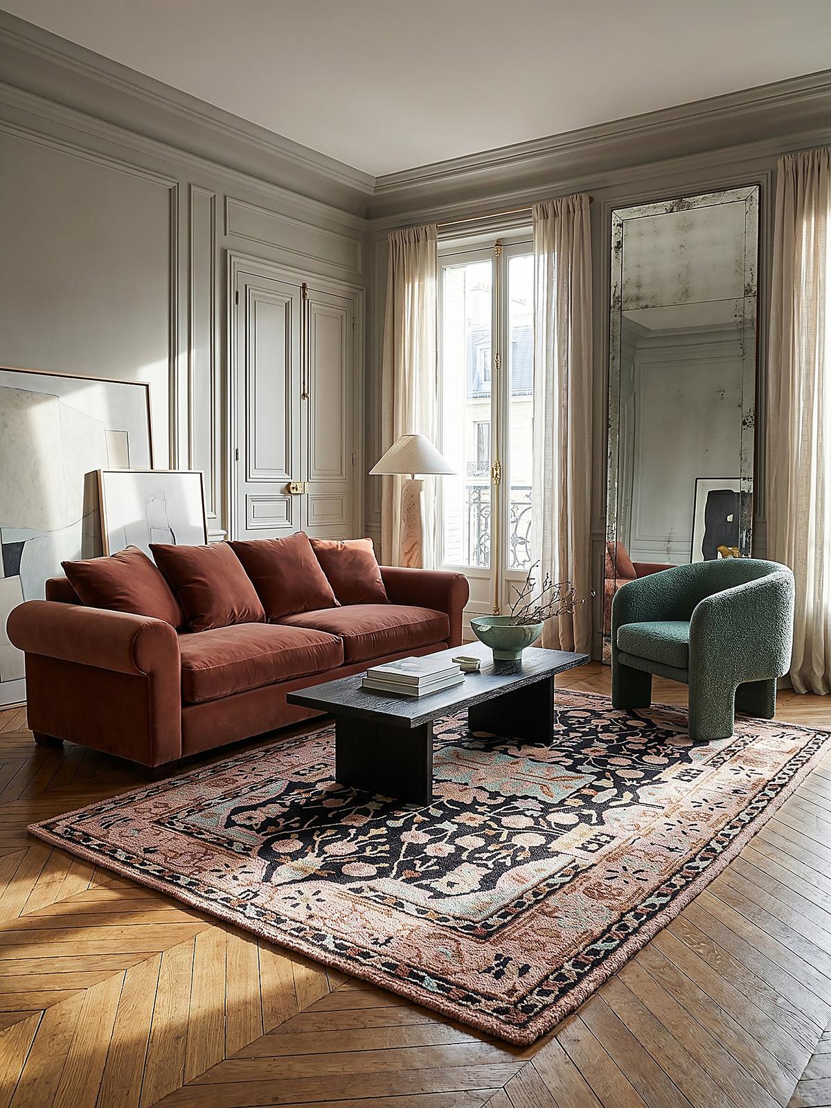 WOLLTEPPICH SOAR, mit Traditionelles Blumenmuster, Rosa-Schwarz, 160 x 230 cm - Rosa, Textil (230/160cm) - KADIMA DESIGN