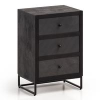 NACHTTISCH Massivholz Steinoptik 3 Schubladen Metallgestell, Schwarz 40x30x60 cm - Schwarz, Holz/Metall (40/60/30cm) - KADIMA DESIGN