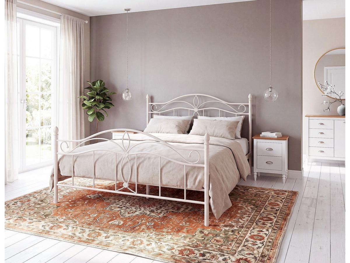 BETT mit Lattenrost 160/200 Stahl Hellbeige Antlia - Beige, Metall (160/200cm) - Beliani