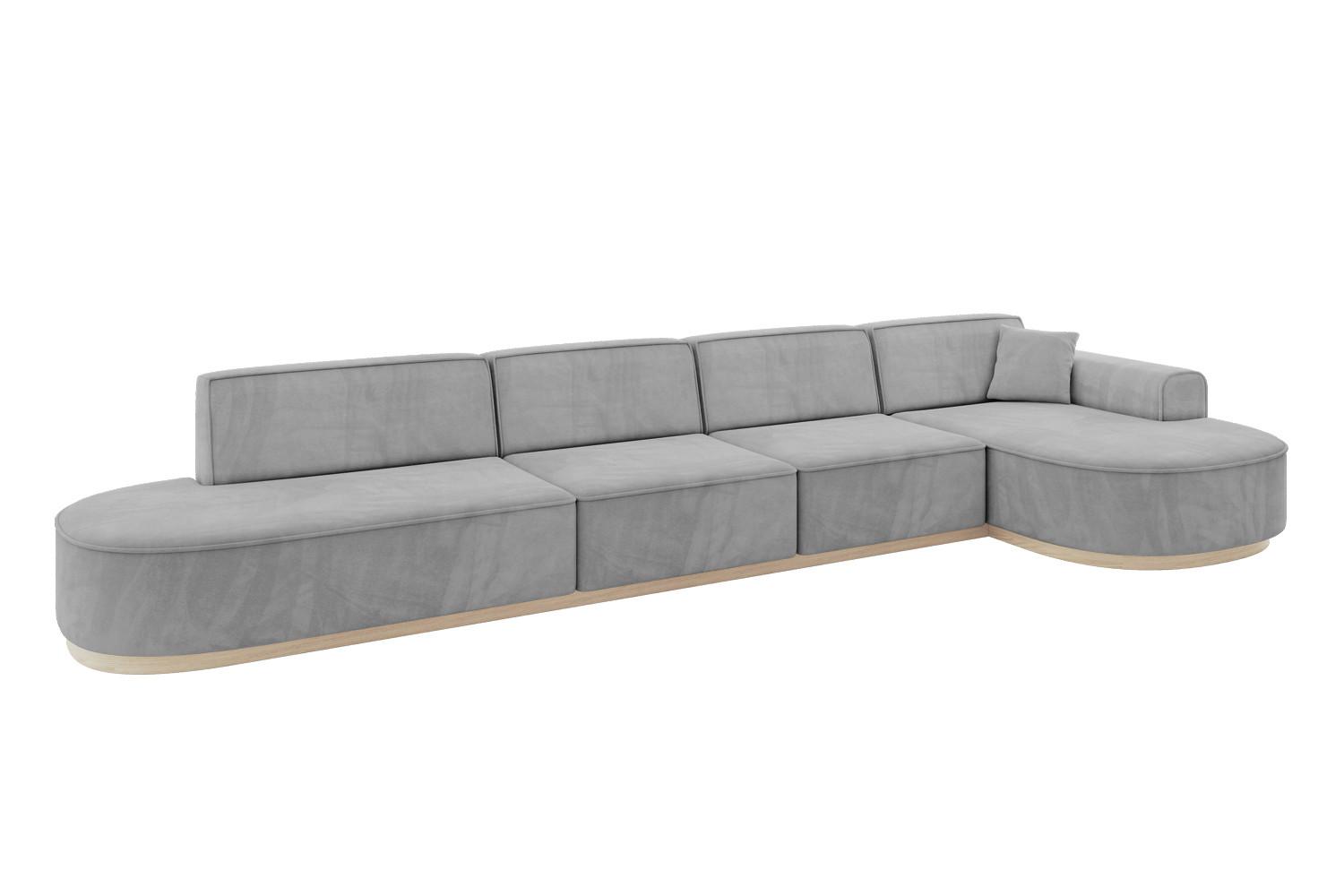 ECKSOFA Ottomane Rechts MARI-L3-v1 - 413x171x83 cm Grau Velours - Grau, Holzwerkstoff/Textil (171/413cm) - ALTDECOR