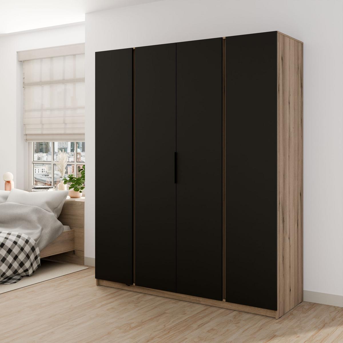DREHTÜRENSCHRANK CAGLIARI 200/239/61,9cm 4-türig Goldfarben - Goldfarben/Schwarz, Holzwerkstoff (200/239/61.9cm) - MASSENO