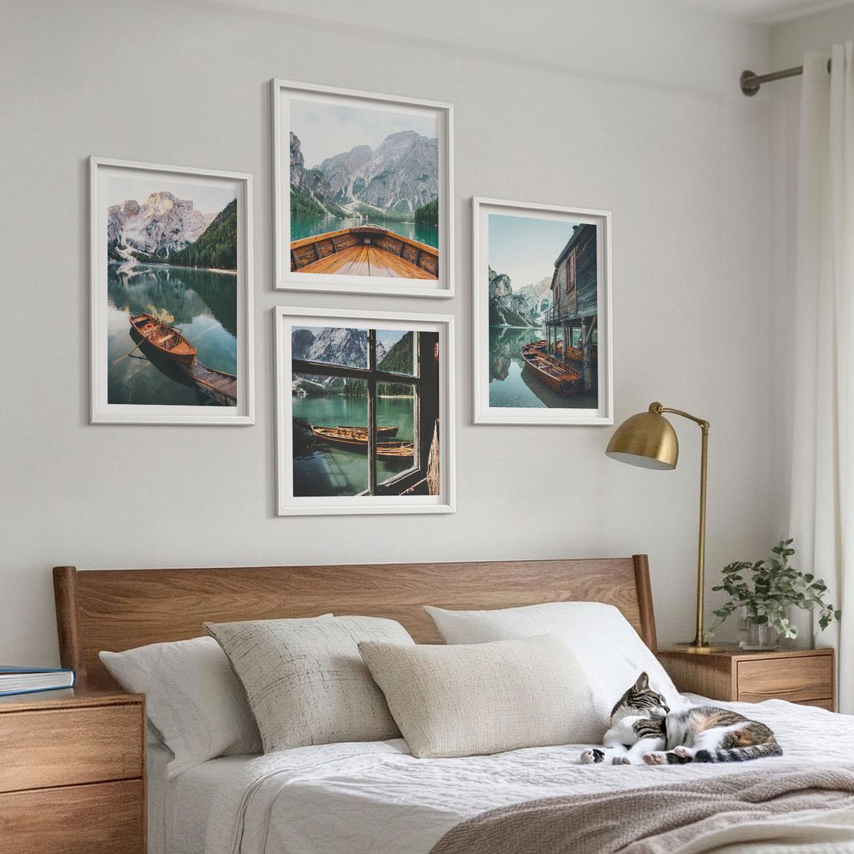 BILDER SET 4er Set - 50x50 cm & 40x60 cm Weißer Rahmen - Haus am Bergsee Łódź - Weiß, Kunststoff (50/50cm) - TULUP