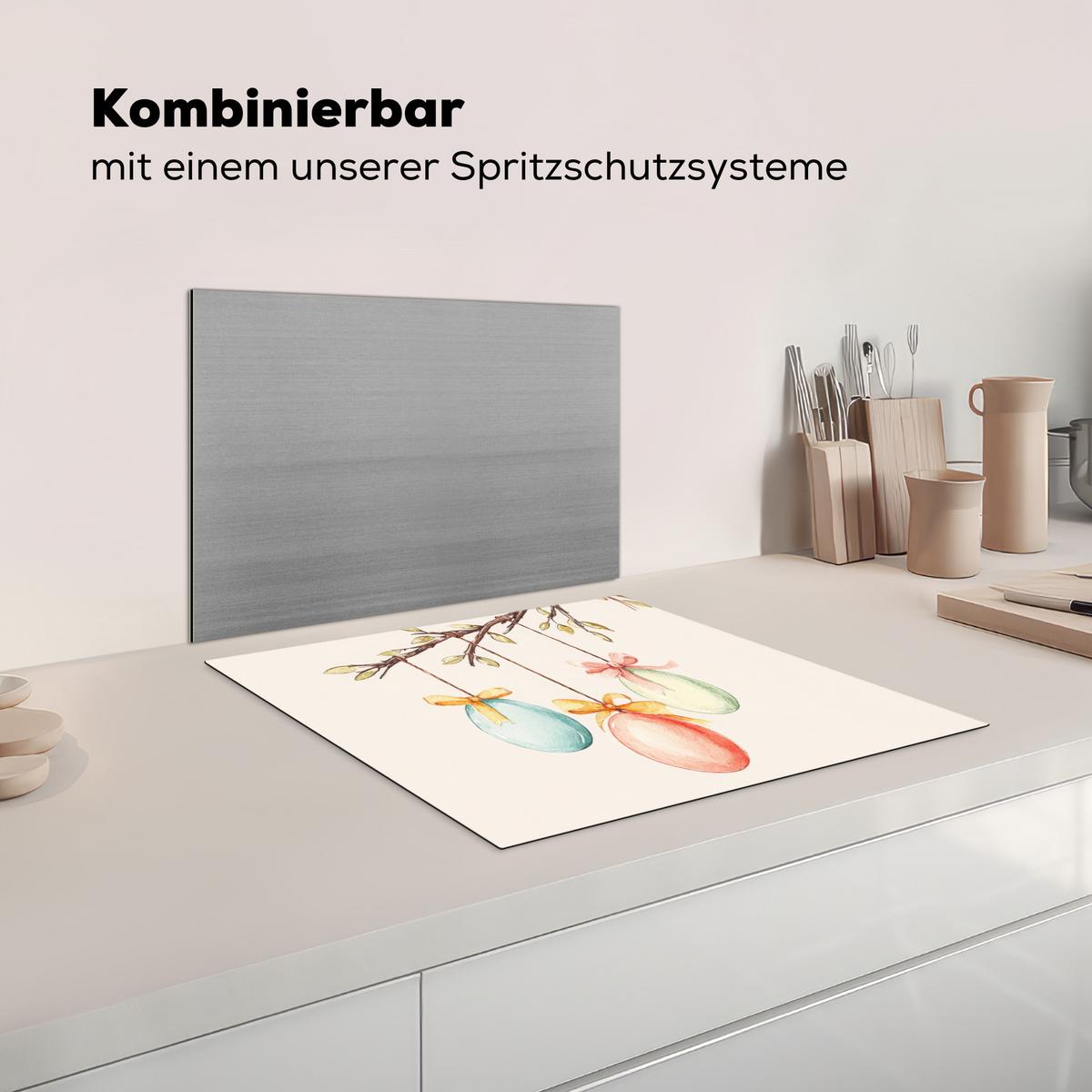 HERDABDECKPLATTE Osterkuchen - Schleife - Eier Herdabdeckung Induktionsfeld 60x52 cm - Creme, Kunststoff (60/52/0.2cm) - MuchoWow