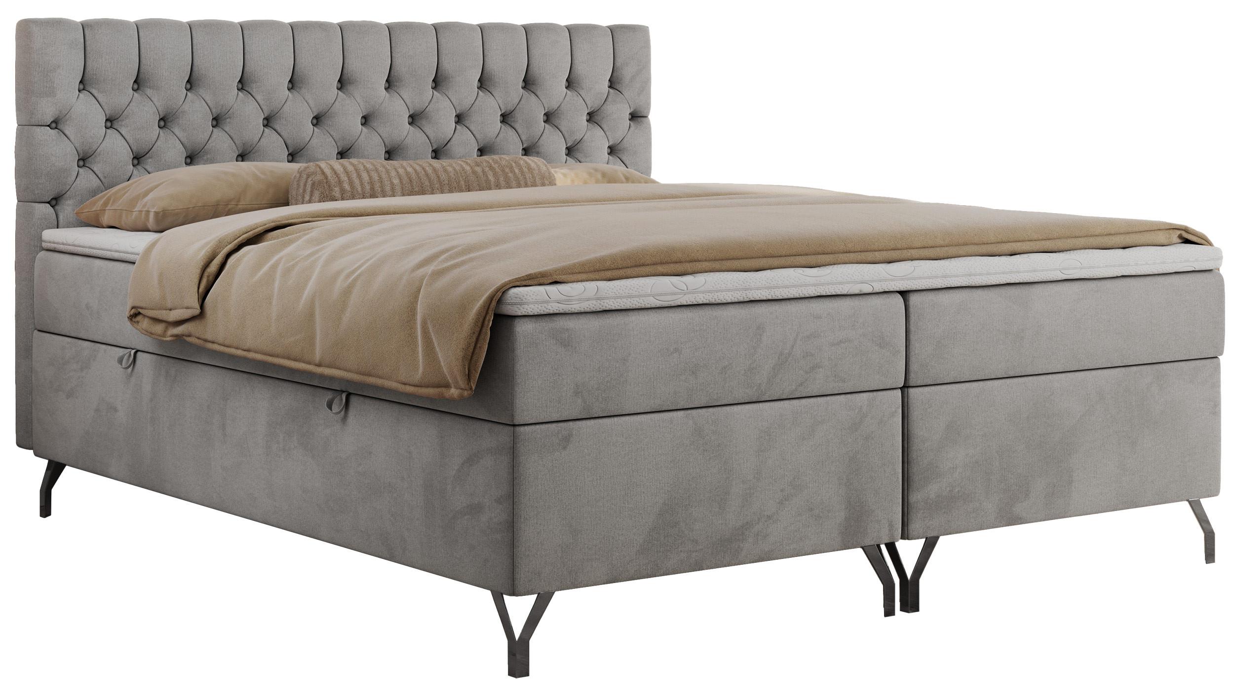 BOXBETT GRIMALDI 140/200 Hellgrau Velvet - H4 - Hellgrau, Holz/Textil (140/200cm) - MKS