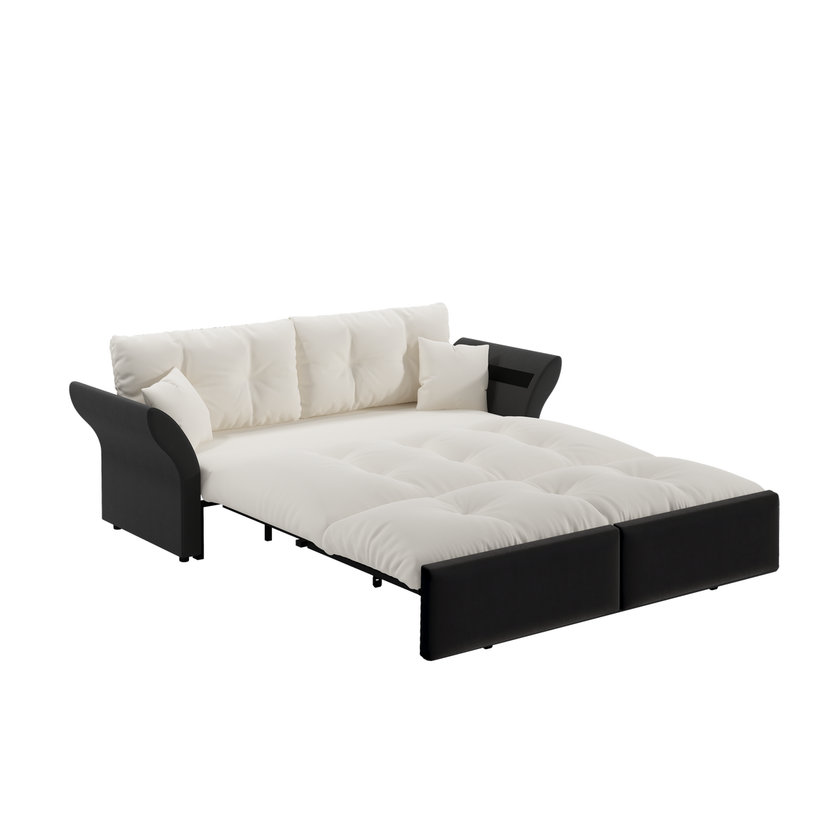 SCHLAFSOFA aus velours im tufting-design, 3-in-1 funktion und queen-size bett - Beige, Textil (190/91/85cm) - Urban Meuble