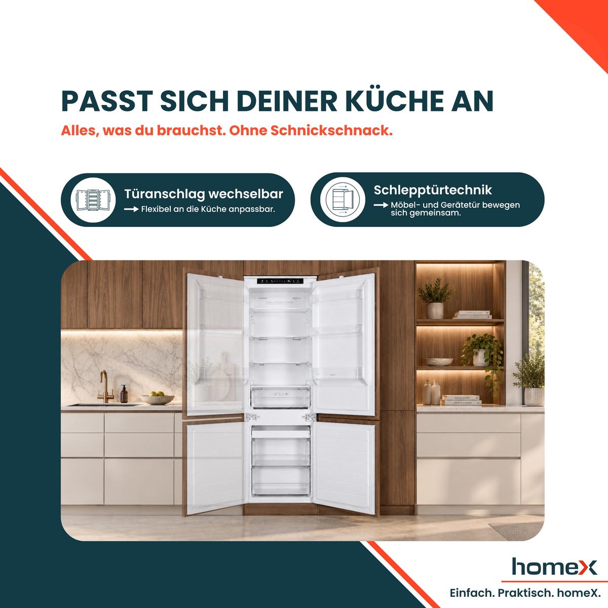 KÜHL-GEFRIER-KOMBINATION CFBN2531E, Einbaugerät, No Frost, 178cm hoch, 253 Liter, Schlepptürtechnik, Einbaukühlschrank mit Gefrierfach, 37 dB - Weiß, Glas/Kunststoff (54/178.6/54cm) - homeX