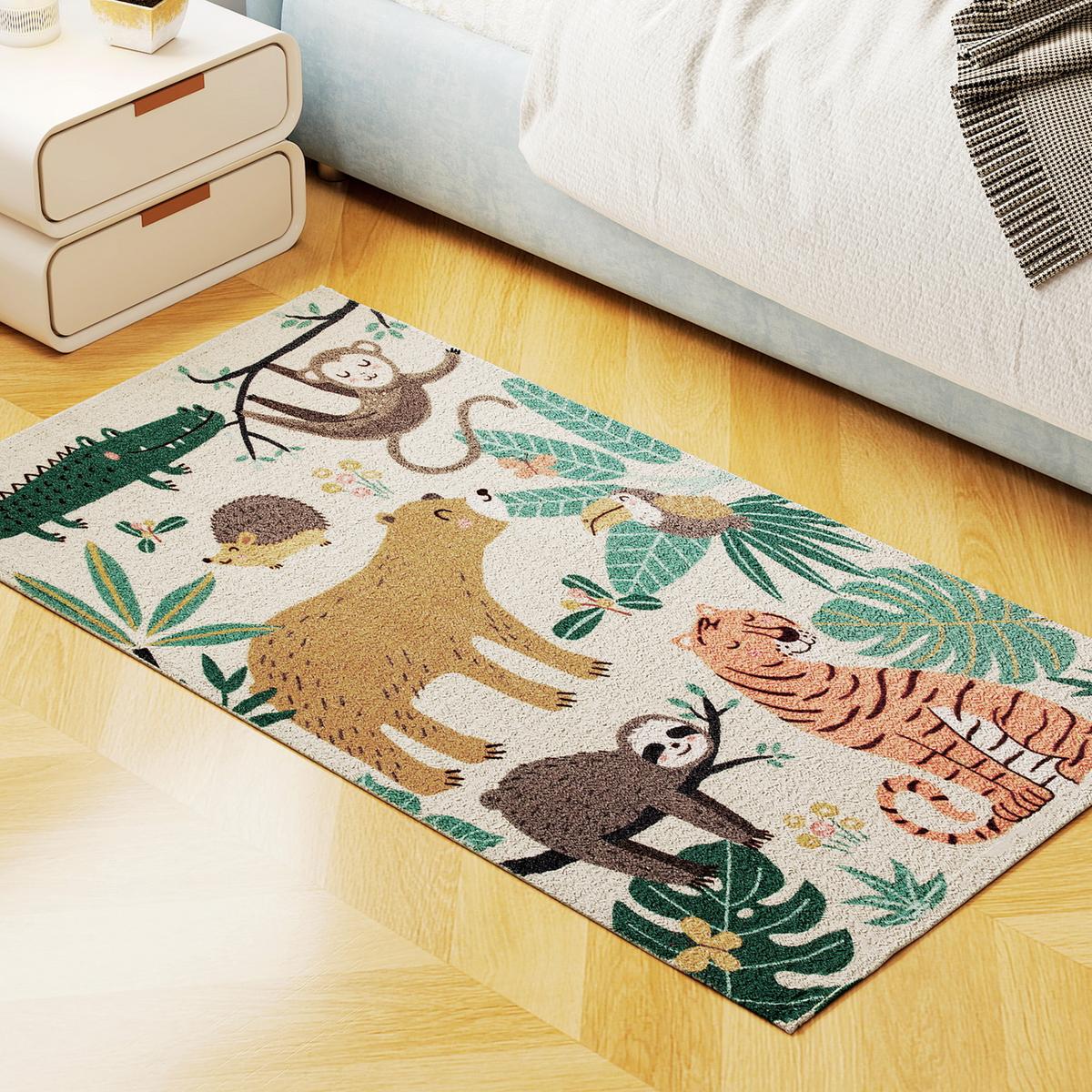 TEPPICH Anti-Rutsch Wohnzimmerteppich Kurzflor mit Dschungel-Muster Fleece-Optik - Multicolor, Textil (80/150cm) - HOMCOM