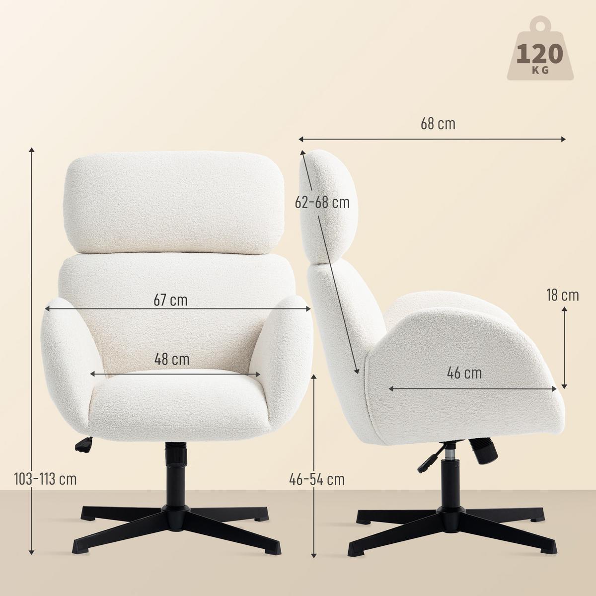 SCHREIBTISCHSTUHL mit Samtoptik Hoher Rückenlehne Creme - Creme/Schwarz, Textil (67/113/68cm) - HOMCOM