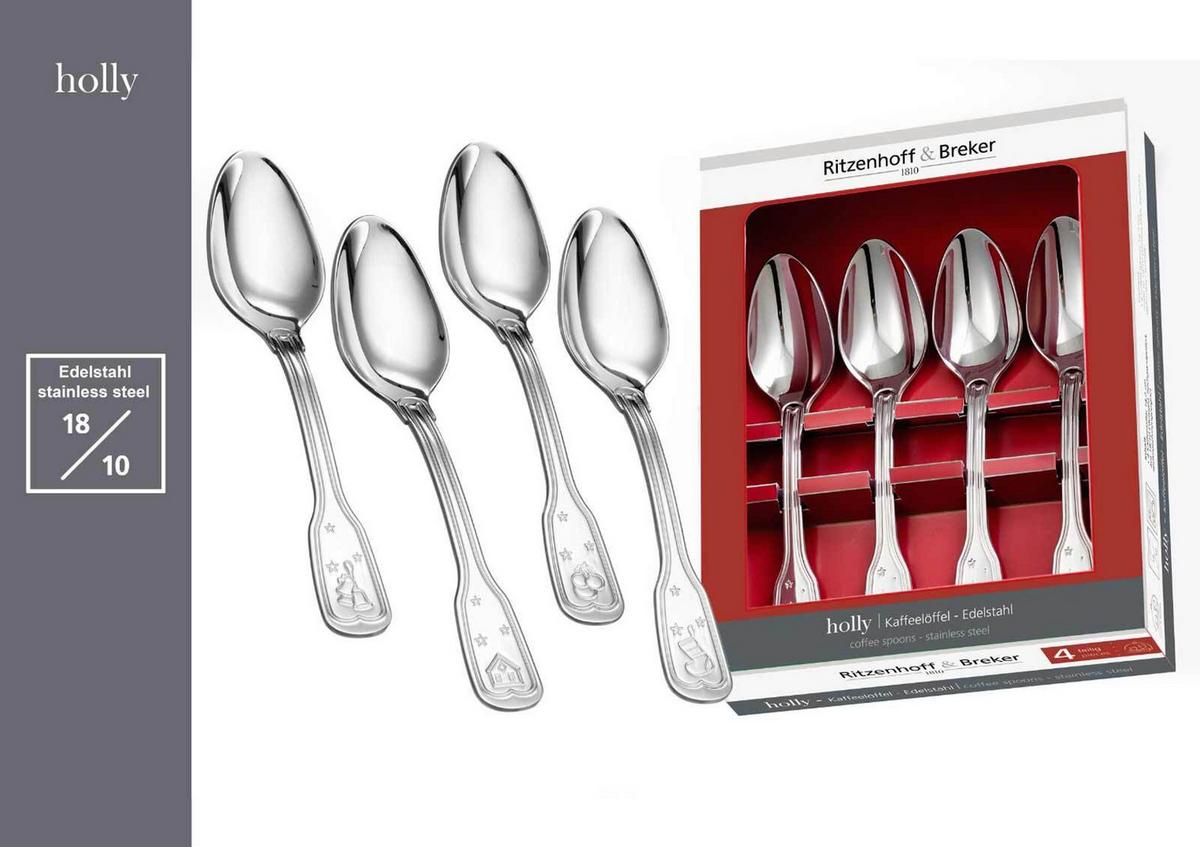 KAFFEELÖFFEL-SET Holly silber 14,2 cm 4-tlg. - Silberfarben, Metall - Ritzenhoff Breker
